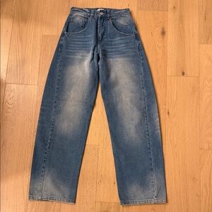 Ronny Kobo Collection Relaxed Wide-Leg Washed Blue Jeans